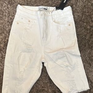 Fashion Nova White Denim Ripped Bermuda Shorts